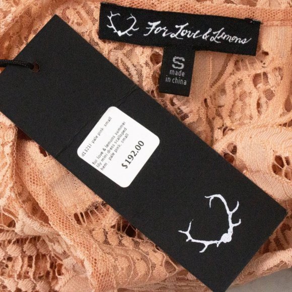 For Love & Lemons S Lace Mini Dress Short Pink Beach CoverUp Lingerie Chemise - Picture 9 of 10